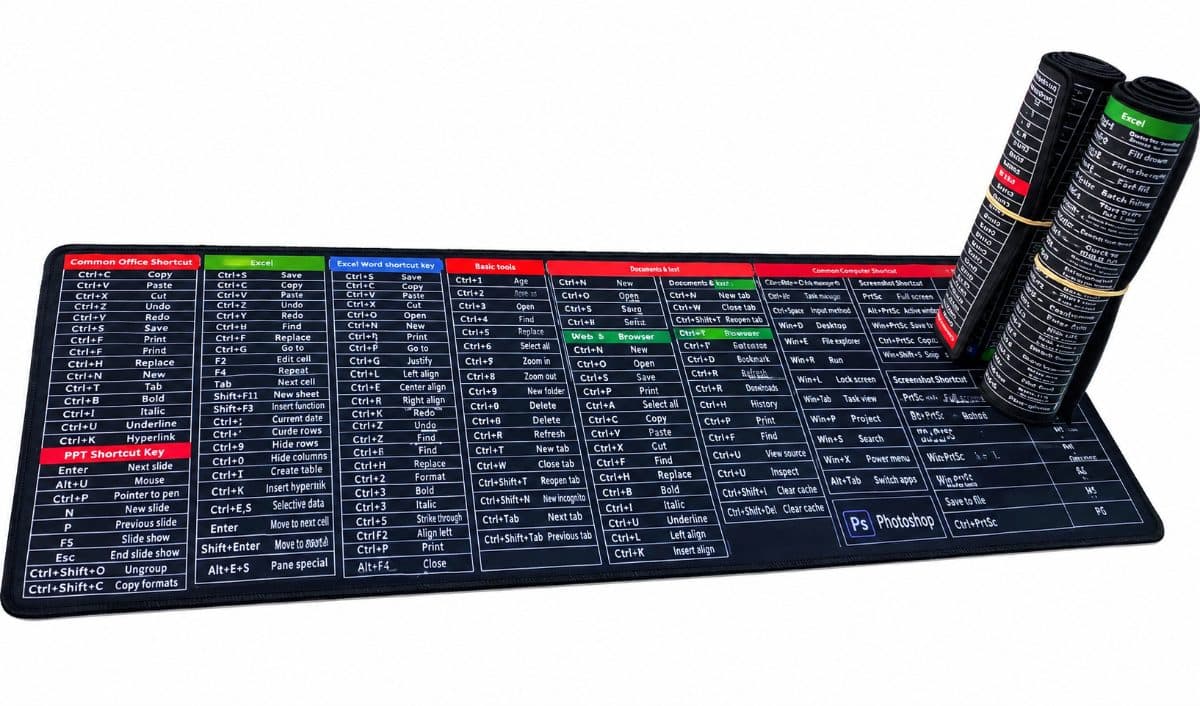 300 × 800mm  Excel Shortcut Mouse Pad